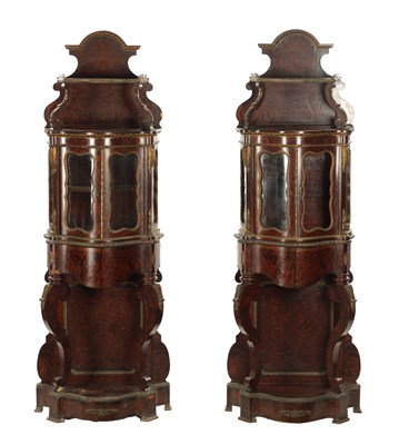 Lot 1403 - A PAIR OF 19TH CENTURY AMBOYNA AND ORMOLU MOUNTED SIDE CABINETS