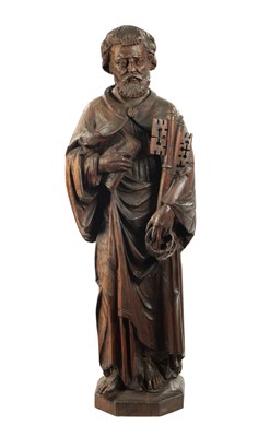 Lot 1075 - AN EARLY CARVED FIGURE OF ST. PETER