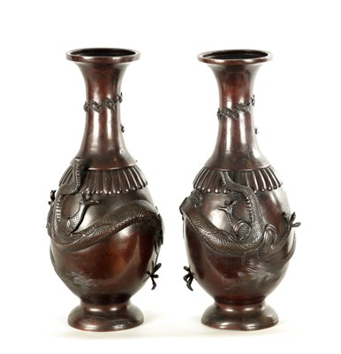 Lot 537 - A PAIR OF TWO LATE 19TH CENTURY CHINESE BRONZE VASES