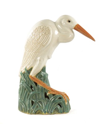 Lot 475 - A LATE 19TH CENTURY MAJOLICA SCULPTURE OF A STORK