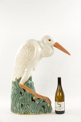Lot 475 - A LATE 19TH CENTURY MAJOLICA SCULPTURE OF A STORK