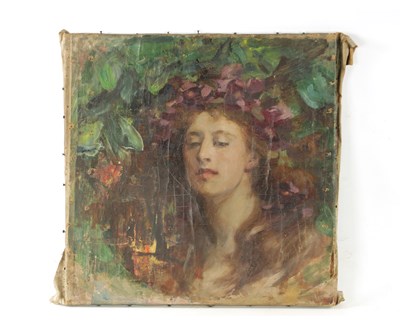 Lot 1154 - AN ART NOVEAU OIL ON CANVAS PORTRAIT OF A YOUNG LADY