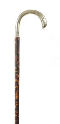 Lot 767 - A 19TH CENTURY TORTOISESHELL VENEERED AND SILVER TOPPED WALKING STICK