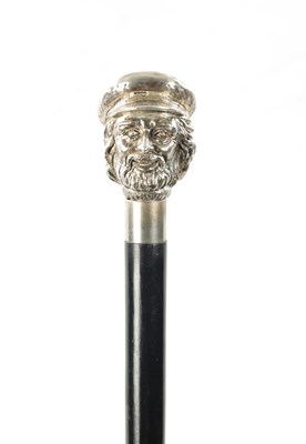 Lot 768 - A 20TH CENTURY ITALIAN SILVER PLATE FIGURAL TOPPED WALKING STICK