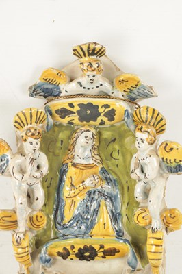 Lot 470 - AN EARLY DELFTWARE HANGING HOLY WATER FONT