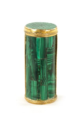 Lot 618 - A 19TH CENTURY ORMOLU MOUNTED MALACHITE LIDDED CANNISTER