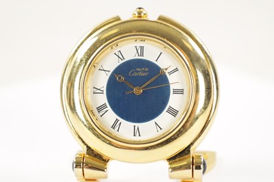 Lot 1365 - A VINTAGE MINIATURE GOLD PLATED CARTIER DESK CLOCK