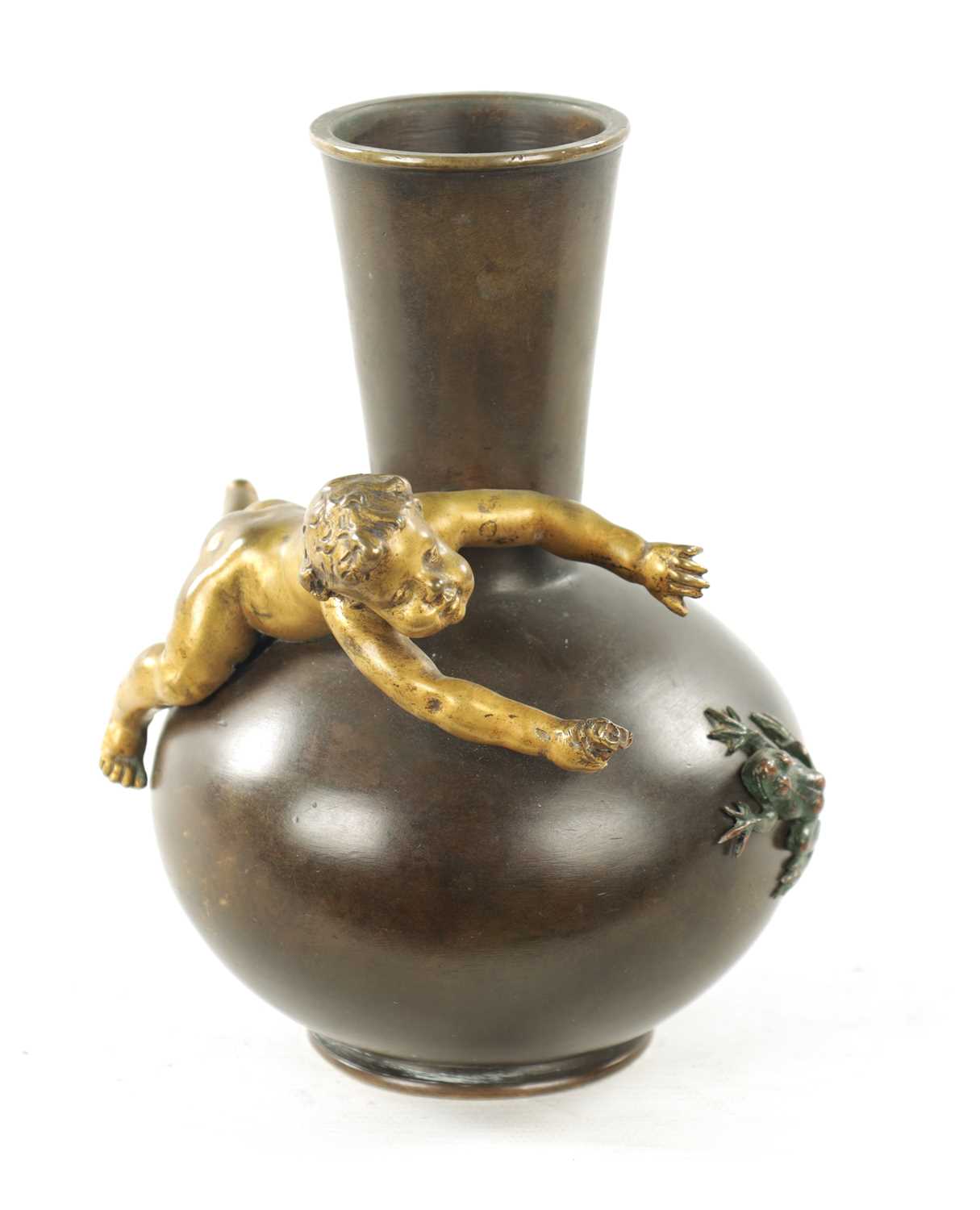 Lot 1015 - A 19TH CENTURY FRENCH BRONZE SQUAT BULBOUS VASE