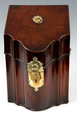 Lot 620 - A GEORGE III FIGURED MAHOGANY KNIFE BOX been...