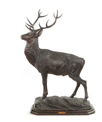 Lot 1041 - A FINE QUALITY LATE 19TH CENTURY BLACK FOREST CARVED STAG SIGNED ERNST HEISL