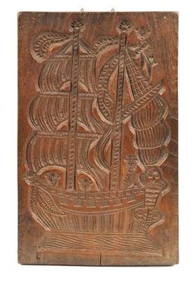 Lot 1044 - AN UNUSUAL 19TH CENTURY CARVED WOOD DOUBLE-SIDED GINGERBREAD MOULD