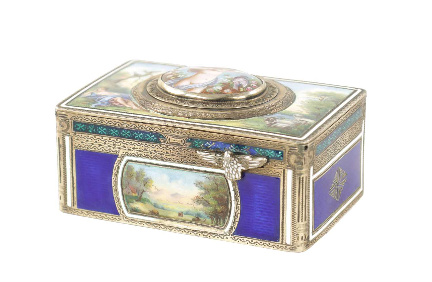 Lot 621 - A LATE 19TH CENTURY SWISS SILVER AND ENAMEL SINGING AUTOMATON BIRD BOX