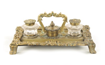 Lot 984 - A 19TH CENTURY BRASS ROCOCO INK STAND