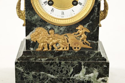 Lot 1200 - A LATE 19TH CENTURY FRENCH ANTICO VERDE MARBLE, BRONZE AND ORMOLU MANTEL CLOCK