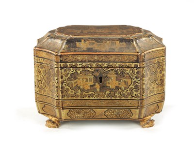 Lot 597 - A GOOD 19TH CENTURY CHINESE EXPORT LACQUER WORK TEA CADDY