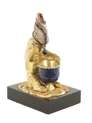 Lot 993 - A 19TH CENTURY GILT BRONZE OF A BEAR WITH CARVED AGATE HUMAN HEAD POSSIBLY RUSSIAN