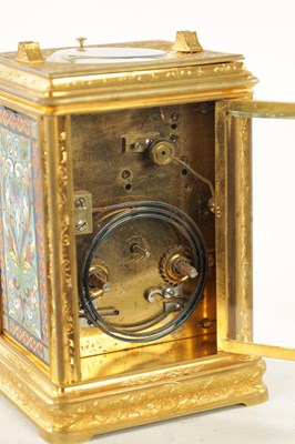 Lot 1273 - A LATE 19TH CENTURY FRENCH CHAMPLEVE ENAMEL AND GILT BRASS ENGRAVED REPEATING CARRIAGE CLOCK