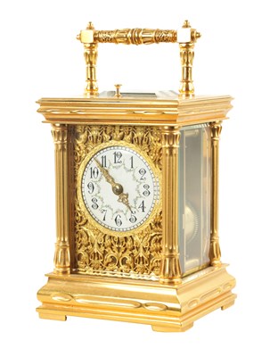Lot 1282 - A LATE 19TH CENTURY FRENCH GILT CASED REPEATING CARRIAGE CLOCK