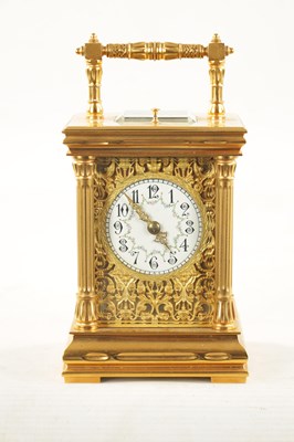 Lot 1282 - A LATE 19TH CENTURY FRENCH GILT CASED REPEATING CARRIAGE CLOCK