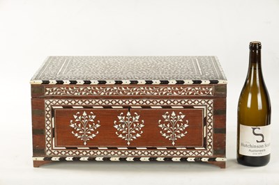 Lot 493 - A LARGE LATE 19TH CENTURY ANGLO-INDIAN IVORY AND EBONY INLAID WORKBOX