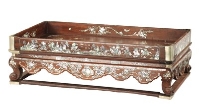 Lot 500 - A 19TH CENTURY CHINESE HARDWOOD AND MOTHER OF PEARL INLAID TRAY ON STAND