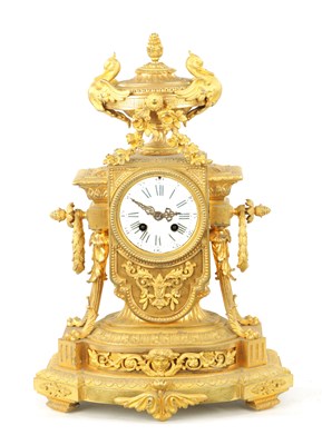 Lot 1199 - A 19TH CENTURY FRENCH ORMOLU MANTEL CLOCK