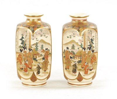 Lot 596 - A FINE PAIR OF JAPANESE MEIJI PERIOD SATSUMA CABINET VASES