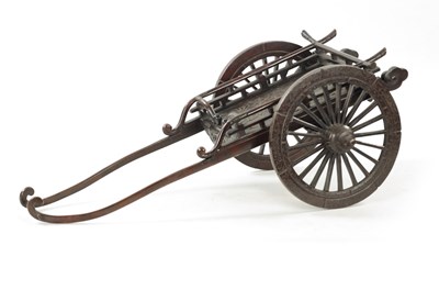Lot 509 - A JAPANESE MEIJI PERIOD PATINATED BRONZE MODEL OF A CARRIAGE