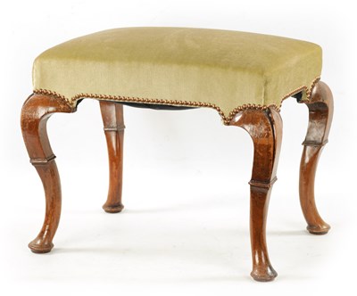 Lot 1398 - A GEORGE I WALNUT UPHOLSTERED STOOL