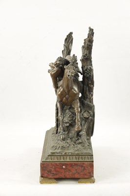 Lot 1209 - A LARGE LATE 19TH CENTURY FRENCH BRONZE AND ROUGE MARBLE MANTEL CLOCK