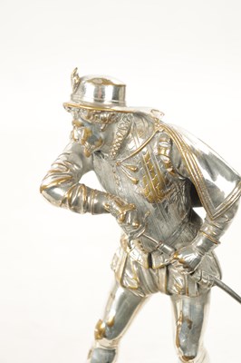 Lot 998 - EMILE GUILLEMIN. A PAIR OF SILVERED BRONZE SCULPTURES DEPICTING CAVALIERS