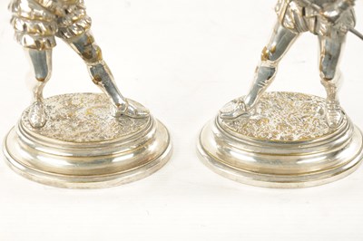 Lot 998 - EMILE GUILLEMIN. A PAIR OF SILVERED BRONZE SCULPTURES DEPICTING CAVALIERS