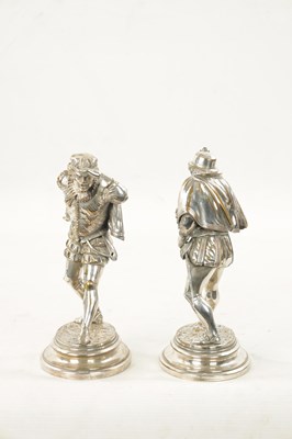 Lot 998 - EMILE GUILLEMIN. A PAIR OF SILVERED BRONZE SCULPTURES DEPICTING CAVALIERS