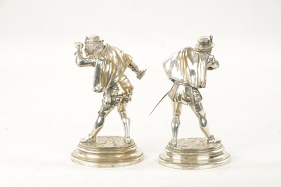 Lot 998 - EMILE GUILLEMIN. A PAIR OF SILVERED BRONZE SCULPTURES DEPICTING CAVALIERS