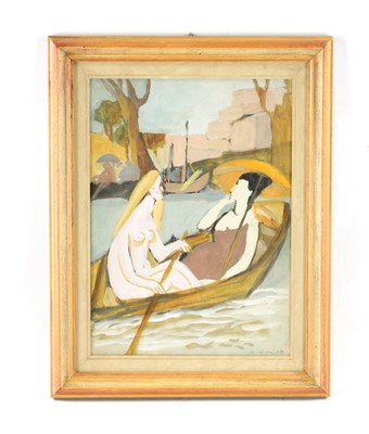 Lot 1163 - A 19TH CENTURY OIL ON BOARD SIGNED MATELDA CAPISANI OF FIGURES ON A BOAT