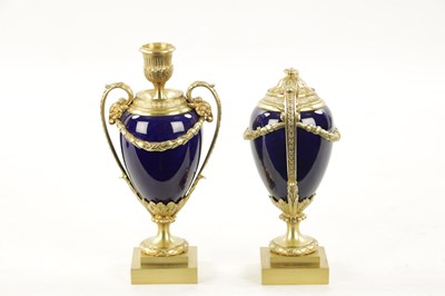 Lot 968 - A PAIR OF REGENCY ORMOLU AND PORCELAIN CASSOLETTES IN THE MANNER OF MATTHEW BOLTON