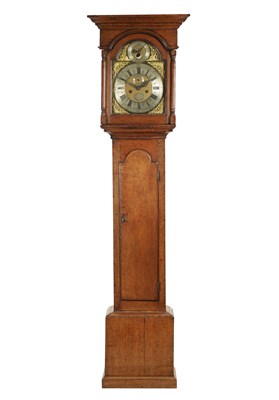 Lot 1251 - JAMES WOLLEY (WOOLLEY), CODNOR. AN EARLY 18TH CENTURY EIGHT DAY LONGCASE CLOCK WITH MOONPHASE