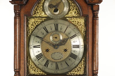 Lot 1251 - JAMES WOLLEY (WOOLLEY), CODNOR. AN EARLY 18TH CENTURY EIGHT DAY LONGCASE CLOCK WITH MOONPHASE