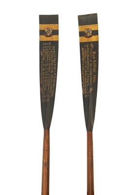 Lot 960 - A GOOD PAIR OF PRESENTATIONS OXFORD UNIVERSITY ROWING OARS DATED 1900.