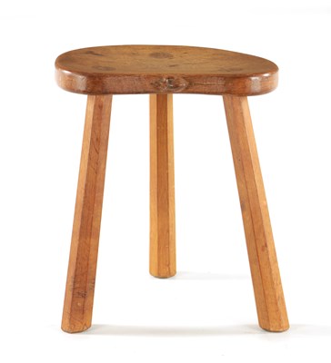 Lot 1413 - A ROBERT 'MOUSEMAN' THOMPSON AZED OAK THREE-LEGGED STOOL