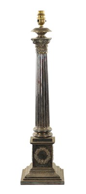 Lot 711 - A 19TH CENTURY SILVER PLATED CORINTHIAN COLUMN TABLE LAMP