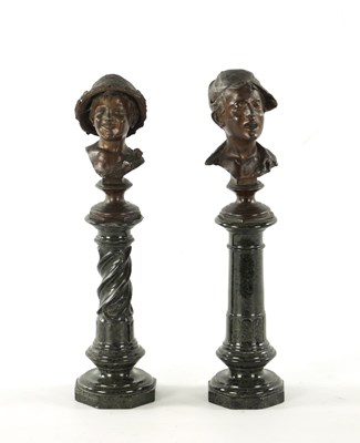 Lot 1032 - A MATCHED PAIR OF LATE 19TH CENTURY BRONZE MINIATURE BUSTS