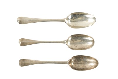 Lot 720 - THREE QUEEN ANNE SILVER RATTAIL TABLESPOONS