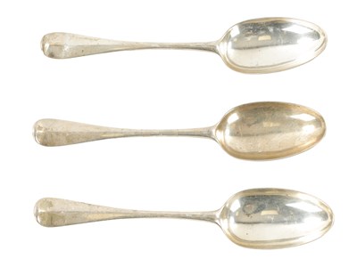 Lot 691 - THREE GEORGE II SCOTTISH SILVER TABLESPOONS