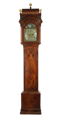 Lot 1300 - JACOB LOVELACE, EXON. A GEORGE II BURR WALNUT LONGCASE CLOCK