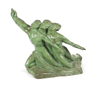 Lot 1031 - EUGENE CANNEEL (BELGIAN, BORN 1882). AN EARLY 20TH CENTURY PATINATED GREEN BRONZE SCULPTURE