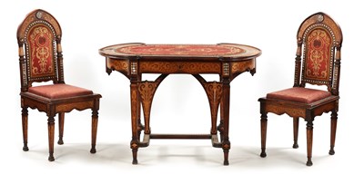 Lot 1396 - AN ART NOUVEAU OTTOMAN ISLAMIC STYLE WRITING TABLE AND TWO CHAIRS