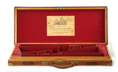 Lot 808 - A LATE 19TH CENTURY BRASS BOUND LEATHER SHOTGUN CASE BY BOSS AND C0.