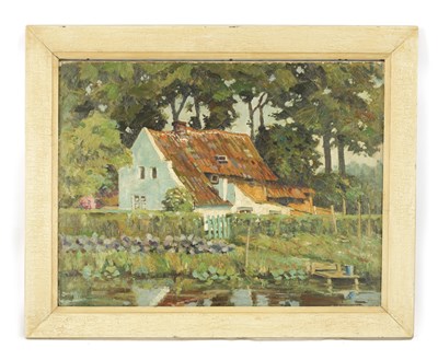 Lot 1157 - AN EARLY 20TH CENTURY IMPASTO OIL ON CANVAS COUNTRY COTTAGE LANDSCAPE