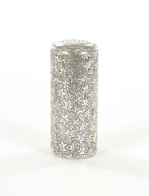 Lot 455 - A VICTORIAN BRIGHT CUT CYLINDRICAL SILVER PERFUME BOTTLE